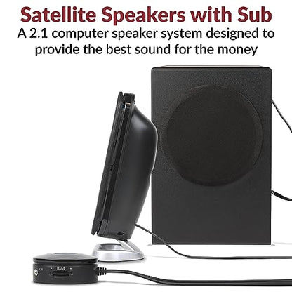 Cyber Acoustics CA-3810 2.1 Multimedia Speaker System with 80W Subwoofer | Powerful 2.1 PC Speaker System with Subwoofer, 80W Power, Desktop Control Pod, Adjustable Bass, for Music, Movies, and Gaming - size: 2.1 80W