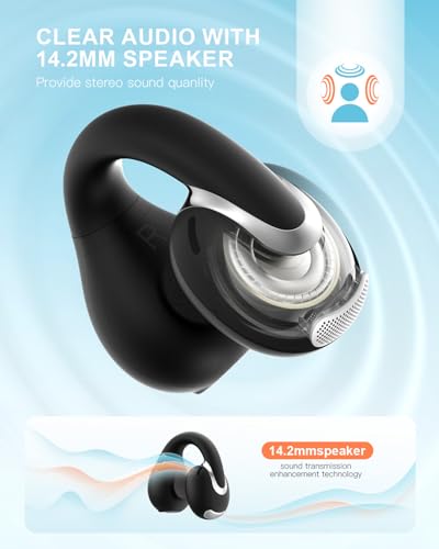 Jzones Open Ear Clip Wireless Earbuds Bluetooth 5.4, Lightweight Comfort Sports Bone Conduction Headphones Built-in Mic for Clear Audio, Stable Fit Earphones 24H Play-Black - color: Balck