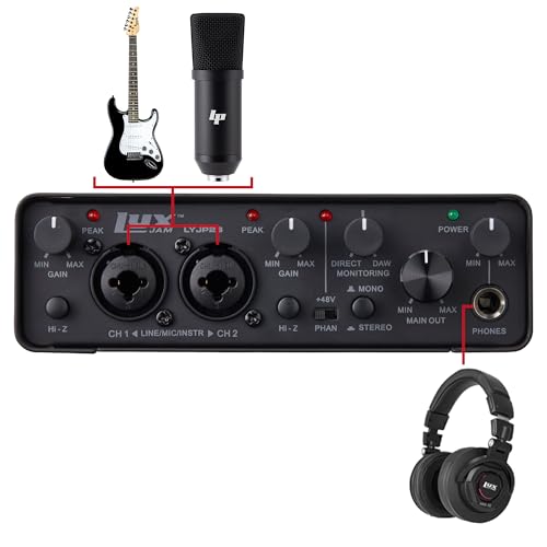 LyxPro Studio Recording Bundle with 2x2 USB Audio Interface, Professional Microphone Kit, Headphones, White Eris E3.5 Monitors, Isolation Shield