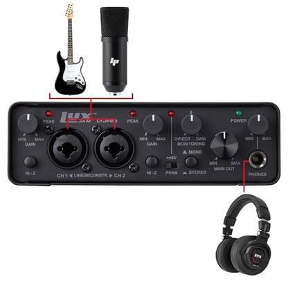 LyxPro Studio Recording Bundle with 2x2 USB Audio Interface, Professional Microphone Kit, Headphones, White Eris E3.5 Monitors, Isolation Shield