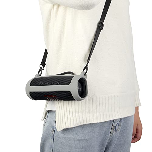 Case for JBL flip 6,JOYSOG Silicone Carrying Case Protect Pouch Sleeve Protector Cover Travel Bag with Shoulder Strap for JBL FLIP 6 Bluetooth Speaker (Grey) - color: Grey