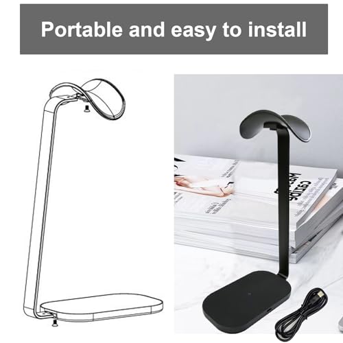 Headphone Stand with Wireless Charging, 15W Gaming Headset Holder for Desk, Aluminum Support Bar, Silicone Pad Headrest, Suitable for All Headphones