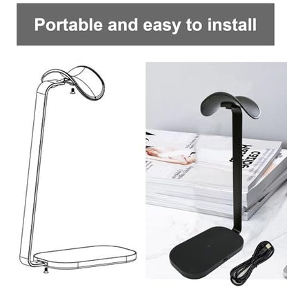 Headphone Stand with Wireless Charging, 15W Gaming Headset Holder for Desk, Aluminum Support Bar, Silicone Pad Headrest, Suitable for All Headphones