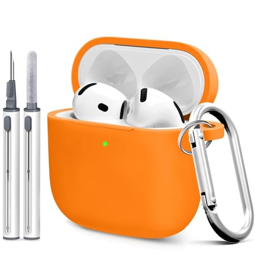 for Airpods 4th Case Cover, Come with Cleaner Kit,Soft Skin Silicone Case Cover with Keychain, Front LED Visibl, Full Protective Case，Compatible with AirPods 4th(Orange) - color: A8-Orange