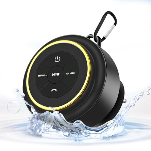 Bluetooth Shower Speaker with Carabiner, Portable Bluetooth Speakers with Suction Cup, IP67 Waterproof, Wireless, Floating, for Camping Beach Travel, Gift for Men, Women - color: Gold