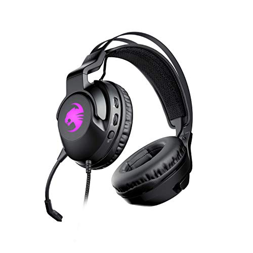 ROCCAT Elo 7.1 USB PC Gaming Headset, Surround Sound with AIMO RGB Lighting, Wired Computer Headphones, Detachable Noise Cancelling Microphone, Lightweight, 50mm Drivers, Black