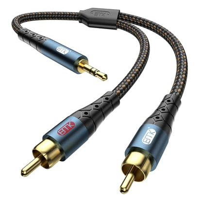 EMK 3.5mm to 2RCA Cable 24K Gold-Plated Nylon Braided RCA to Auxiliary Stereo Audio Headphone Male to Male 1/8 to RCA Cord for Tablet,Subwoofer,Home Theater,DVD Speaker,MP3/MP4,Player 6.6ft/2m - size: 6.6ft/2m, style: 3.5MM to 2RCA