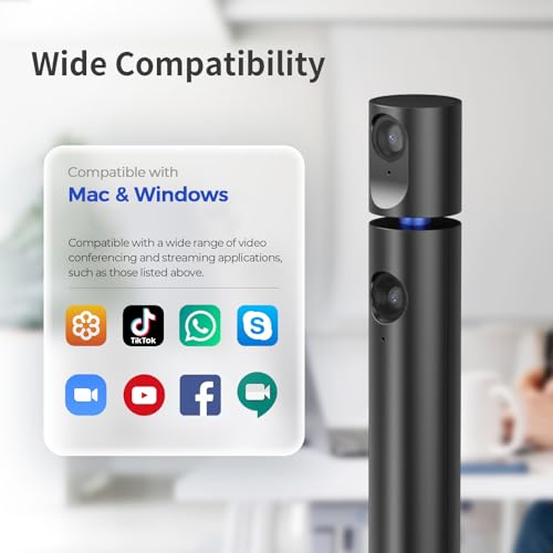 CZUR Halo X Pro Dual Webcam for PC, 1080P Web Camera with Microphone | USB Camera for Computer, 90° View, Plug & Play, Compatible with Windows&Mac, for TikTok/YouTube/Yahoo Messenger