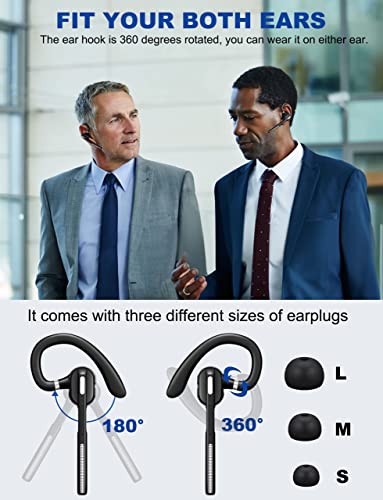 Pointcinco Bluetooth Headset V5.1, Wireless Headset with Battery Display Charging Case, Bluetooth Earpiece with Noise Canceling Mic for Driving, Office, Business, Compatible with Cell Phone and PC