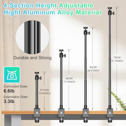 Ailight Adjustable Desk Camera Mount & Webcam Stand 10.8"-31.1" | 1/4" Screw, C-Clamp Base, Overhead Tripod, Compatible with DSLR Logitech Obsbot insta360 Anker and Others - size: TS6001
