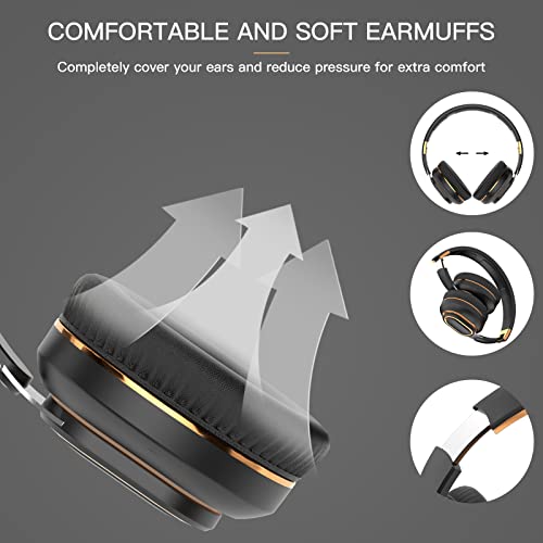 H7 Foldable Over-the-Ear Wireless Bluetooth Headphones, Black | 30H Playingtime,HiFi surround sound and 1.5m Audio Cable,Soft Lightweight Headset With Mic,for Android and iOS,Gift,Study - color: Black