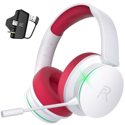 RYR Wireless Gaming Headset for Xbox Series X|S, Xbox One, White-Red | Bluetooth 5.3, 3D Surround Sound, Rotatable Earmuffs, Gaming Headphones with Noise Canceling Microphones - color: White-Red