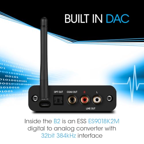 B2 LDAC/aptX HD Bluetooth 5.1 Hi-Fi Audio Receiver with ESS DAC,OLED Display,RCA,Optical & Coaxial,Extended Range for Home Stereo