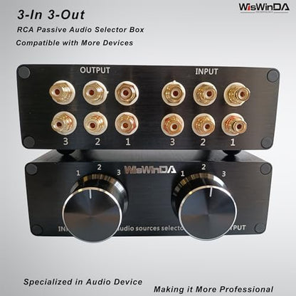 3-in 3-Out Pro RCA Audio Switch Box Audio Converter 3 Channels 3-in 3-Out HiFi Stereo Passive Audio Selector Switcher Box Aluminum Shell Quality RCA Connectors (3-IN-3-OUT) - size: RCA 3-In-3-Out