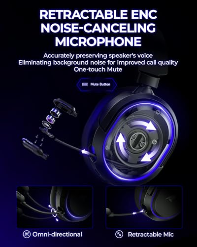 Wireless Gaming Headset, 7.1 Surround Sound, 2.4GHz USB Gaming Headphones with Bluetooth 5.4, 100H Battery, ENC Noise Canceling Mic, RGB Light, Wireless Headset for PC PS5 PS4 Mac Switch (Black-Blue) - color: Black-Blue