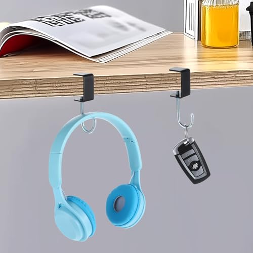 cobee Clamp-On Under Desk Hooks, Desk Mount Hanging Bag Holder Metal Hook | Adjustable Headphones Clamp Organizer Portable Purse Hanger Clip Reduce Clutter Table Desk Under Counter (8 Pcs, Black) - color: 8 Pcs, Black