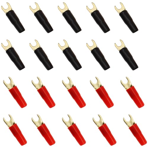 10 Pairs Wire Cable Terminal Plug 8GA Spade Terminal for Speaker Connectors Terminal Plug (Black, Red)