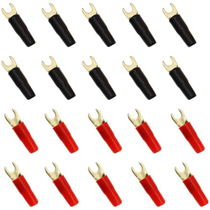 10 Pairs Wire Cable Terminal Plug 8GA Spade Terminal for Speaker Connectors Terminal Plug (Black, Red)