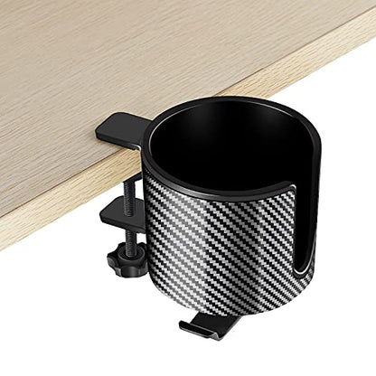 Luxury 2-in-1 Anti-Spill Cup Holder with Under Desk Headphone Hanger (Racing Carbon Edition) | MULTI-SCENE USE — Works on office cubicles, gaming desks, dorm tables, and outdoor camping setups - color: RACING CARBON EDITION