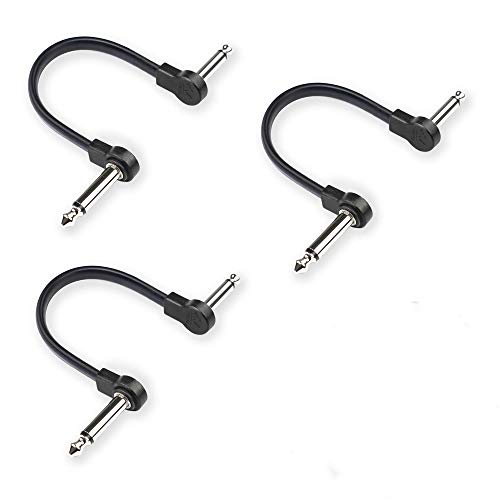 Flat Low Profile Guitar Patch Cable 6 inch for Effects Pedals, 1/4 inch Right-Angle, Black, 3-Pack New Version - color: Black, size: 6"
