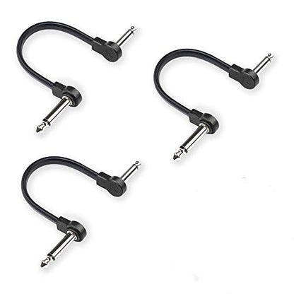 Flat Low Profile Guitar Patch Cable 6 inch for Effects Pedals, 1/4 inch Right-Angle, Black, 3-Pack New Version - color: Black, size: 6"