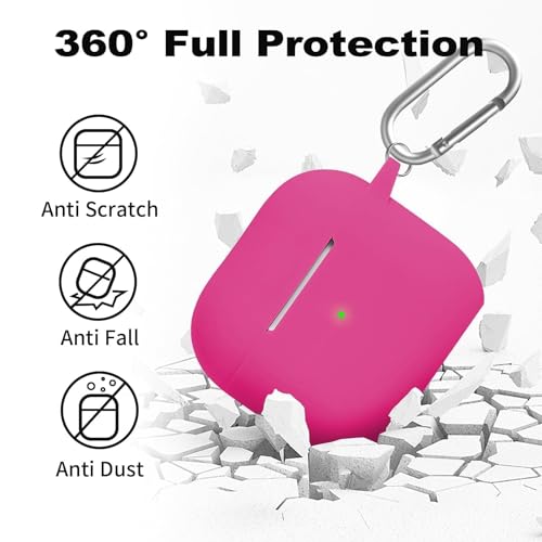 Silicone Case Cover for AirPods 4th Gen, Soft Skin, Full Protection, Keychain, Cleaner Kit (Pink Red) - color: A6-Rose Pink