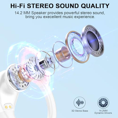 Wireless Earbuds, 75hrs Bluetooth 5.4 Headphone Sport, 2026 Bluetooth Earbuds Deep Bass Over Ear Buds with Earhooks, ENC Noise Cancelling Earphone Mic, IP7 Waterproof for Workout/Running/Gym Sliver - color: Sliver