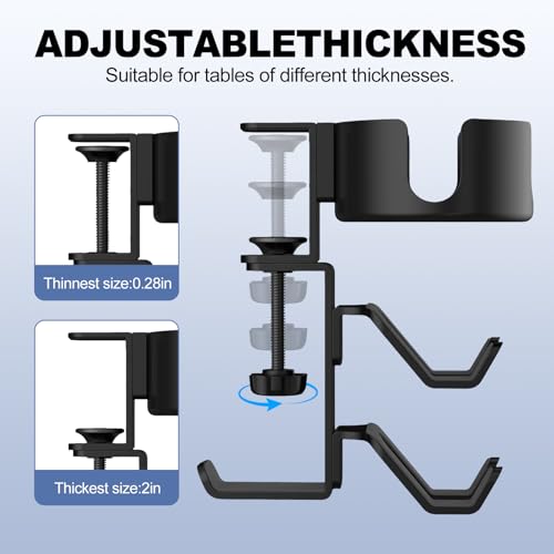 Desk Controller Holder with Headphone Hanger, 360° Rotating 3 in 1 Desk Anti-Spill Cup Holder with Headset Stand, Aluminum and Plastic