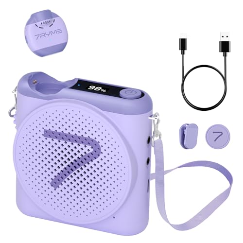 7RYMS WA2 Wireless Voice Amplifier for Teachers with Magnetic Lavalier Mic, Wireless Portable Amplifier with Noise Canceling, Mini Voice Amplifier for Classroom, Meeting, Training, Speech (Purple) - color: Purple