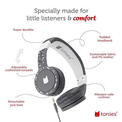 Tonies Foldable Wired Headphones for Kids - Comfortably Designed to fit On-Ear - Works with Toniebox 1 and All 3.5mm Devices - Gray - color: Gray