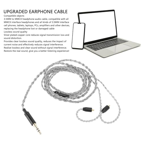 Headphone Sound Cable, Upgraded Loseless Silver Plated Copper Replacement Earphone Cable 3.5mm to MMCX for SE215 SE315 SE425 SE535