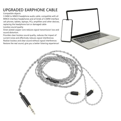 Headphone Sound Cable, Upgraded Loseless Silver Plated Copper Replacement Earphone Cable 3.5mm to MMCX for SE215 SE315 SE425 SE535