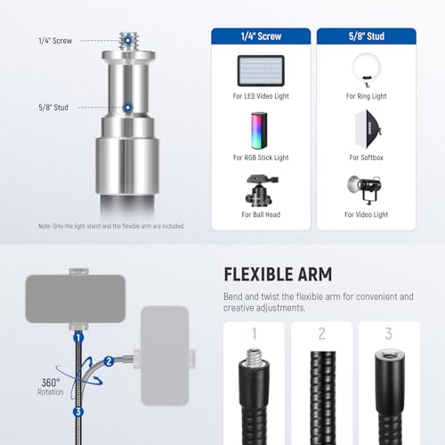 NEEWER Microphone Stand with Flexible Arm, Boom Arm Mic Floor Tripod Mount Holder with Mic Clips, 3/8" to 5/8" Adapter, Cable Clips for Singing Vlogging Live Streaming Video Recording, MS010 - style: MS010