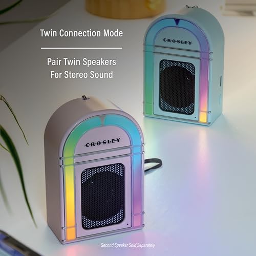 Crosley CR3046A-PI Mini Jukebox Portable Bluetooth Speaker, Pink | Bluetooth In, 5 Color-Changing Light Modes, LED Lights Sync with Music, Rechargeable Lithium-Ion Battery - color: Pink