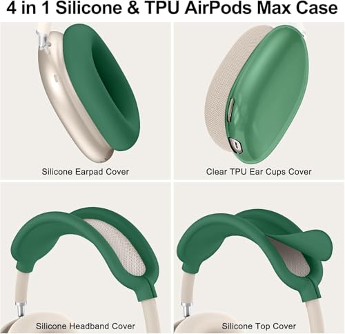 [4 in 1] Case Cover for AirPods Max 2/1 (2026/2024/2020) Ear Pad Case Cover/Headband Cover/Ear Cups Cover with Bling Star for Apple AirPods Max Headphones (Dark Green Star) - color: Dark Green Star