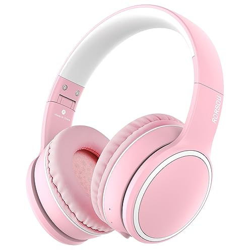 B10 Wireless Over-Ear Headphones, Lightweight Folding Stereo Bass Bluetooth Headset with Mic, 50H Playtime, Volume Control, Bluetooth 5.3 Headphones for iPad/Travel/Tablet/PC (Pink) - color: Pink