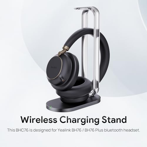 Yealink BH76 Plus Wireless Headset for Work, with BHC76 Wireless Charging Stand, Bluetooth UC Compatible Headset with Microphone Active Noise Cancelling (ANC), Retractable Hidden Mic Arm