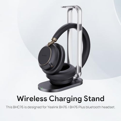 Yealink BH76 Plus Wireless Headset for Work, with BHC76 Wireless Charging Stand, Bluetooth UC Compatible Headset with Microphone Active Noise Cancelling (ANC), Retractable Hidden Mic Arm