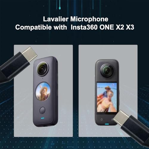 Lavalier Stereo Clip-on Microphone Condenser USB-C for Android, Compatible with Insta360 ONE X2 X3 X4 Clip-on Omnidirectional Microphone for YouTube Recording Podcasts, Game Interviews, Black