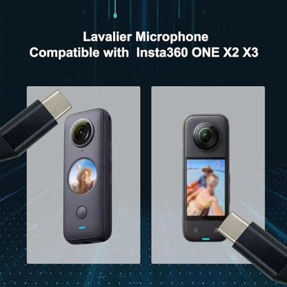 Lavalier Stereo Clip-on Microphone Condenser USB-C for Android, Compatible with Insta360 ONE X2 X3 X4 Clip-on Omnidirectional Microphone for YouTube Recording Podcasts, Game Interviews, Black