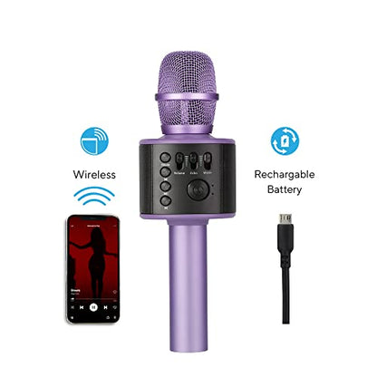 Wireless Bluetooth Karaoke Microphone with Built-in Speakers + HD Recording, Portable Handheld Mic | Lilac - style: Lilac