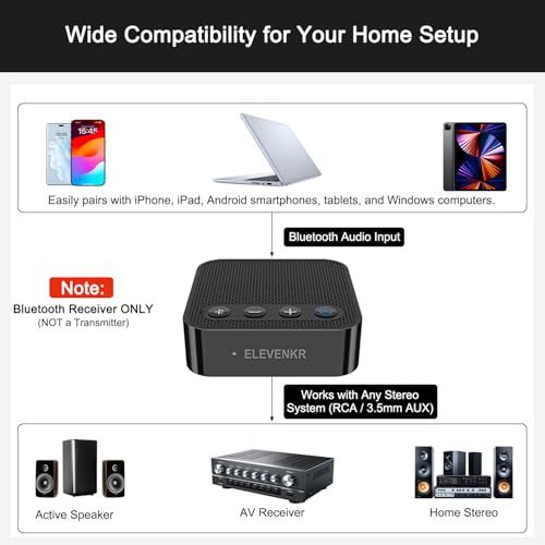 Bluetooth Adapter for Stereo Receiver - aptX HD RCA/3.5mm Output | Bluetooth Audio Receiver for Music Streaming Sound System Works with SmartPhones Tablets, Plug and Play - color: Black