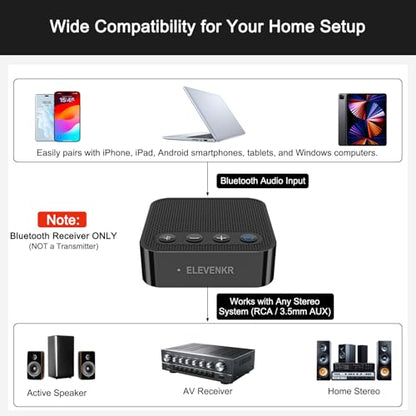 Bluetooth Adapter for Stereo Receiver - aptX HD RCA/3.5mm Output | Bluetooth Audio Receiver for Music Streaming Sound System Works with SmartPhones Tablets, Plug and Play - color: Black