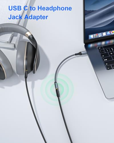 USB C to 3.5mm Audio Adapter - Headphone Jack to USB-C Dongle, Hi-Res DAC Type-C to Aux Female Adapter for Car & Home Stereo, Compatible with iPhone 15/16/17 Series, Galaxy S25, S24, Pixel 10, 9, iPad