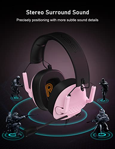 SENZER SG500 Surround Sound Pro Gaming Headset with Noise Cancelling Microphone - Soft Memory Foam Padding - Portable Foldable Headphones for PC, PS4, PS5, Xbox One, Switch - Pink | Surround Sound, Soft Memory Foam Padding, Lightweight Portable Foldable H