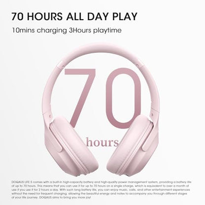 DOQAUS Bluetooth Headphones Over Ear, 70H Playtime,3 EQ Modes, with ENC Mic | 70 Hours Playtime, HiFi Stereo Sound, Deep Bass, Memory Foam Earpads, Headphones Wireless for Phone PC Travel Home Office - color: Pink