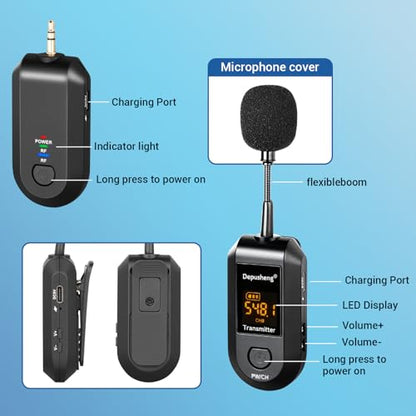 Depusheng 2.4G Wireless Microphone Headset,Lavalier and Handheld Mic 160ft Range,with 1/8''&1/4'' Plug for PA System,Voice Amplifier (One lavalier Microphone) - size: One lavalier microphone