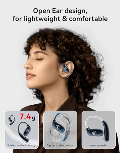 King Lucky True Wireless Open Ear Headphones, Bluetooth 5.3 Wireless Earbuds with Mic, dual link Open Owls Hanging Earphones Lightweight 7.3g 60Hrs Playtime,for sports Running Workout(black), i31pm