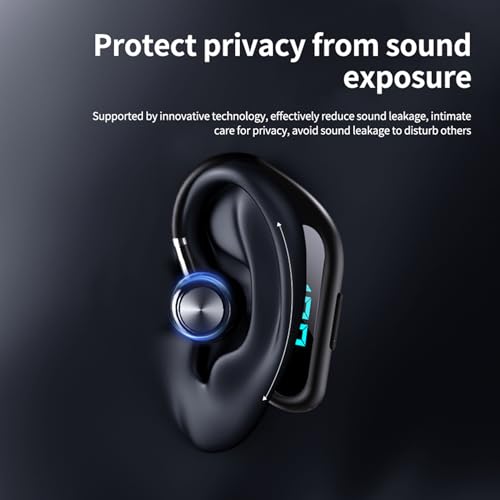 Bluetooth Headset,Open Ear Bluetooth Single Earpiece with Noise Canceling Mic,Wireless Earbud with LED Display, 48Hrs Playtime Hands-Free Earhook Headphone for Office Business Driving Sport(black)
