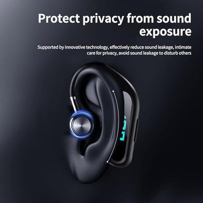 Bluetooth Headset,Open Ear Bluetooth Single Earpiece with Noise Canceling Mic,Wireless Earbud with LED Display, 48Hrs Playtime Hands-Free Earhook Headphone for Office Business Driving Sport(black)